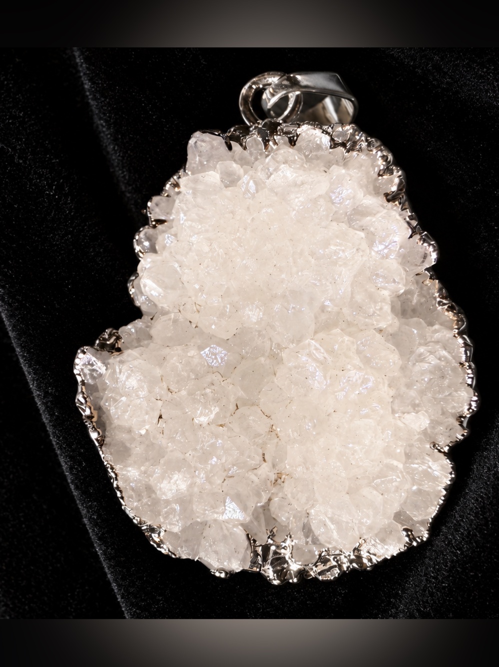 White Quartz Druzy Pendant with Silver